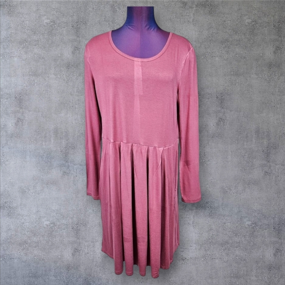 Auselily Raspberry Lightweight‎ Long Sleeve Pleated Skirt Dress Size XL Women's